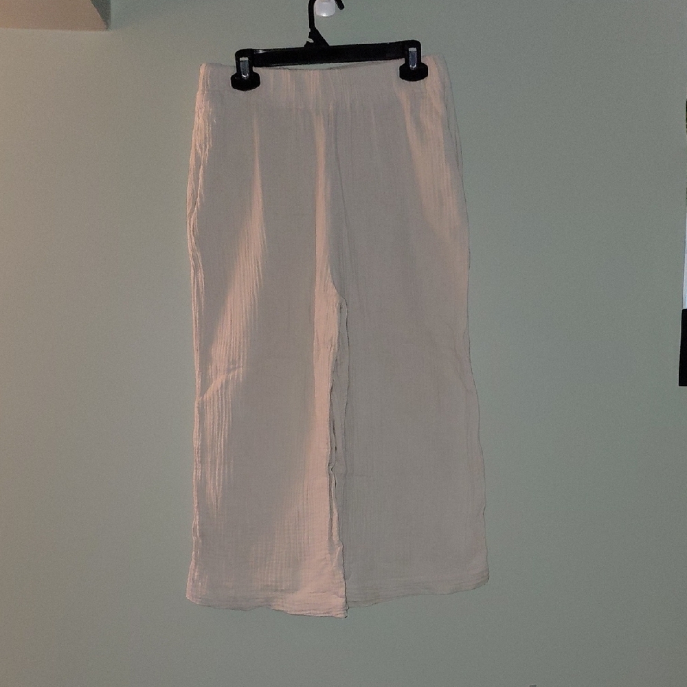 OAK + FORT Cream Textured Gauze Wide-Leg Pants